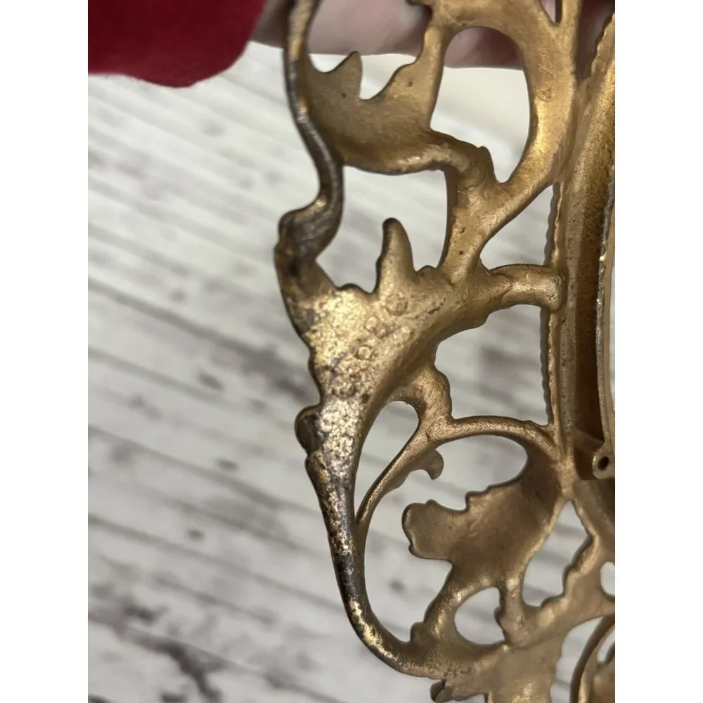 Antique‎ Cast Iron Gold Victorian Style MIRROR FRAME Stand Picture NO BACK